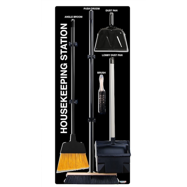 5S Housekeeping Shadow Board Broom Station Version 1 - Black Board / Gray Shadows